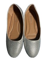 Bellamie Women's Silver Rhinestone Crystal Embellished Ballet Flats Slip On Shoe