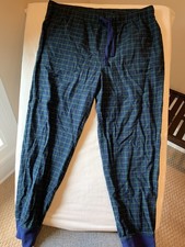 Gap pajamas pants large 100 cotton flannel jogger drawstring pockets green blue