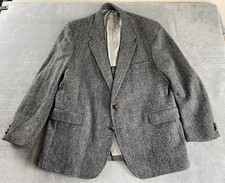 Harris Tweed Blazer Mens 46R No Sz Tag Scottish Wool Jacket Sport Coat Gray Hole