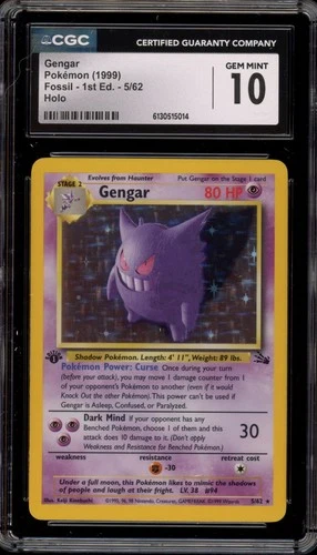 Pokemon Gengar Fossil 1st Edition Holo Rare #5 CGC 10 Gem Mint