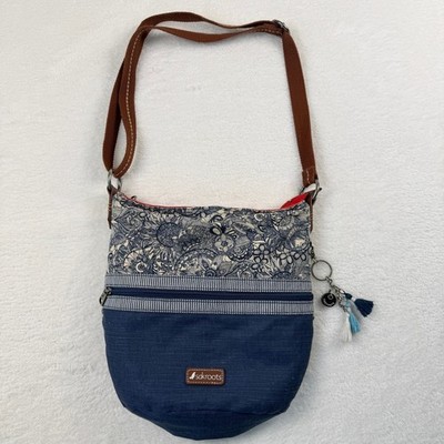 Sakroots Crossbody Bag Blue Floral Canvas Boho Artist Circle Adjustable Strap