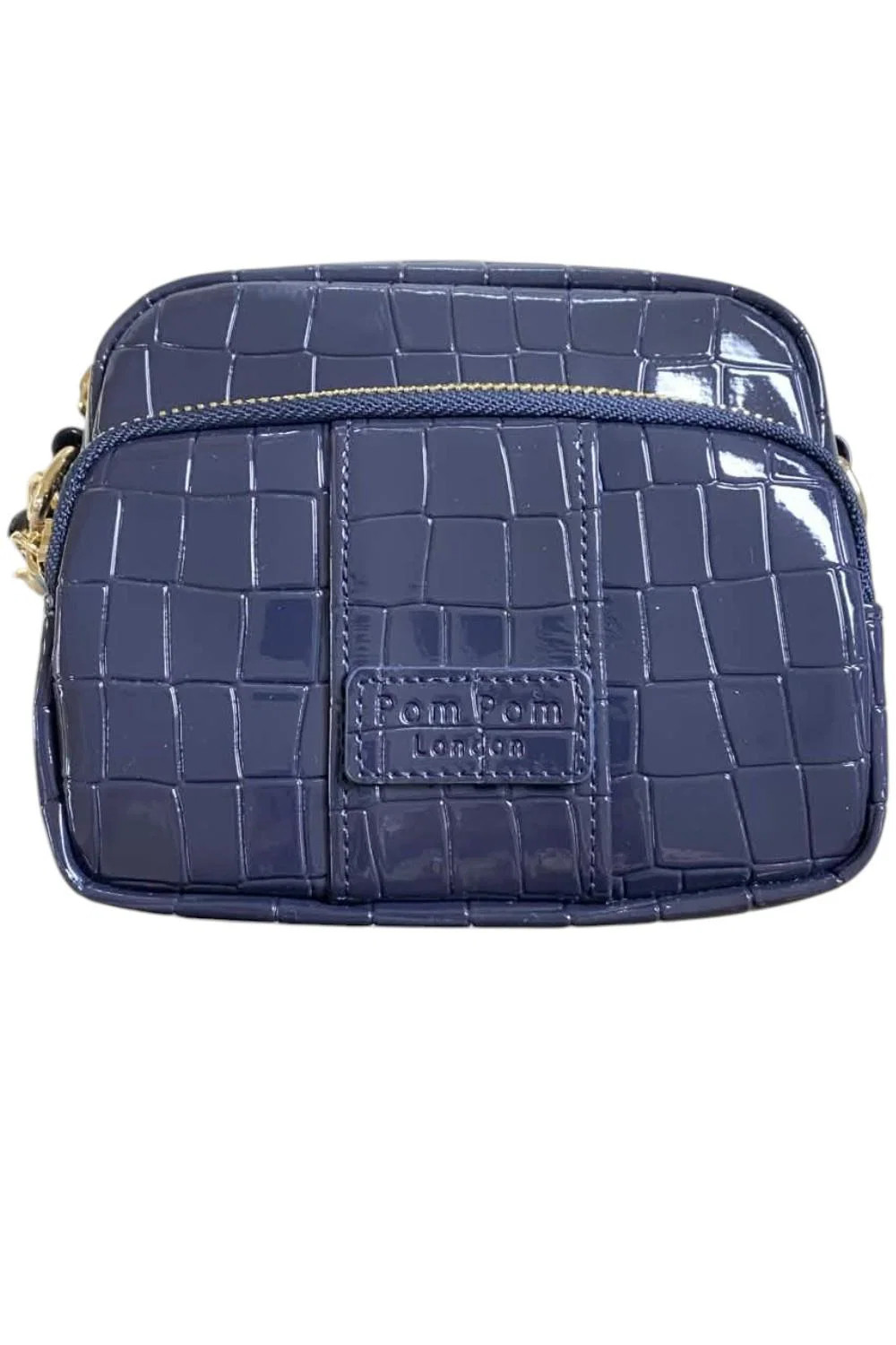 Pom Pom London Original Mini Crossbody w/2 Straps Coin Purse Croc Navy