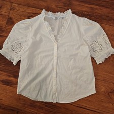 Other Stories White Cotton Poplin Eyelet Button Up Top Women's 10 Cottage Boho