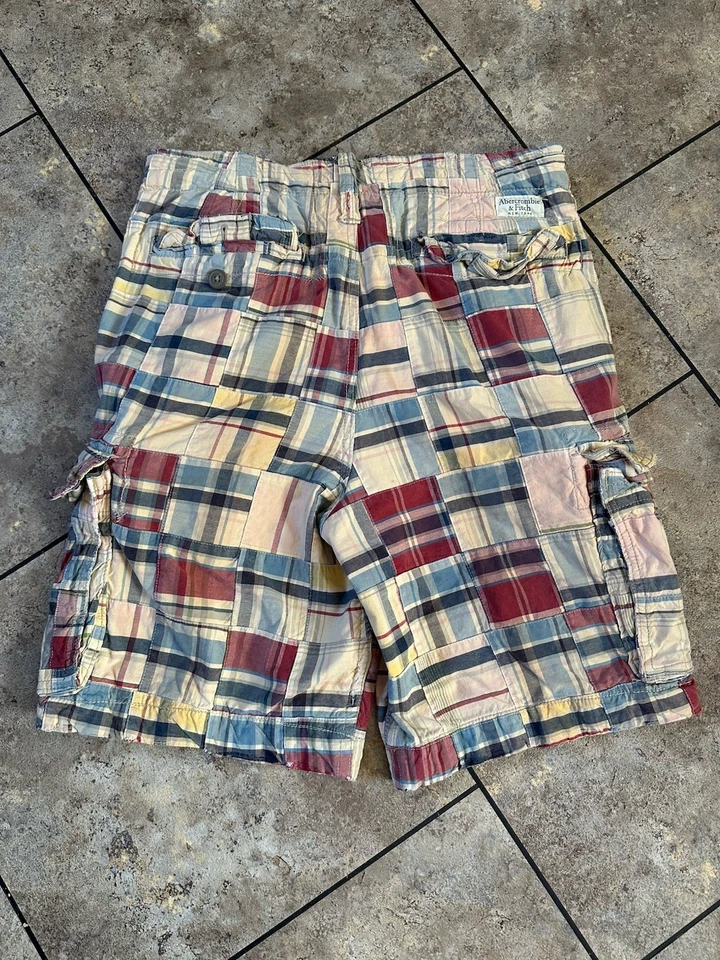 Pantalones Cortos De Colección Abercrombie & Fitch Para Hombres 33 Madras Patchwork Carga Y2K Sueltos Foto 4 de 4
