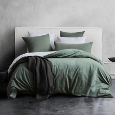 Bettwäsche 135x200 Baumwolle, 4tlg., Salbei Grün, Stone Washed, Reißverschluss