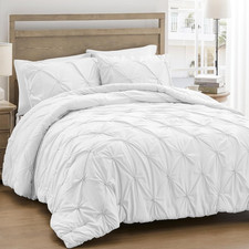 Queen Comforter Set White - Ultra Soft Boho Pintuck down Alternative Bedding Set