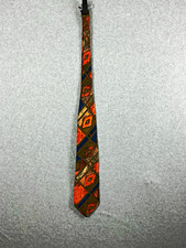 Silk 90s Vintage Men’s Classic Geometric Tie Orange Blue Green Tan, made in USA