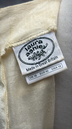 Vintage 80s Laura Ashley Great Britain Ivory Linen Blend Sailor Dress Large - Picture 9 of 11
