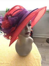 Red Elegant Hat Perfect For Wedding, Red Hat Society, Or Tea Party 
