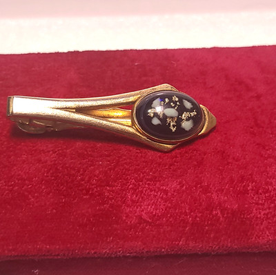 Anson Lucite Cabochon and 10K Gold Tie Clip 50 mm