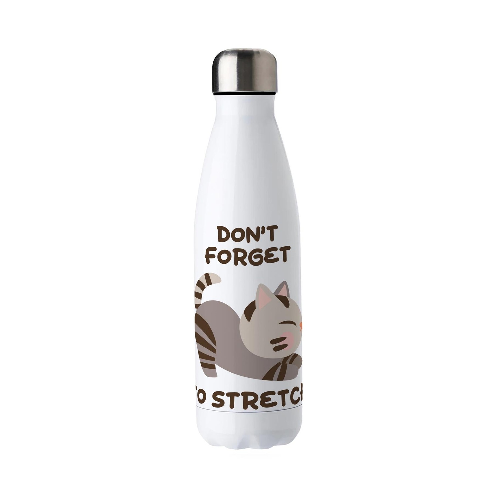 Cute Stretching Cat 500ml Metal Water Bottle - Novelty Gift for Cat Lovers