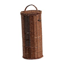 Sturdy Toilet Roll Holder Freestanding PE Woven Basket with Lid Compact Tissue