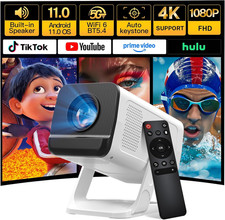 Mini Projector with Wifi 6 and Bluetooth 5.4 Built-In Apps for Bedroom Portable