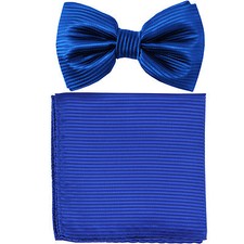 New formal Men's polyester pre-tied bow tie hankie horizontal stripes royal blue