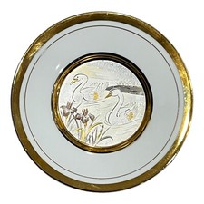 Art of Chokin Plate Swans 24 k Gold Trim 6” Diameter Excellent Used Condition