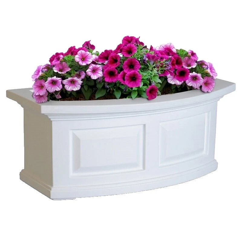 Planta rectangular Blanco cestas, macetas, canales de Ventana