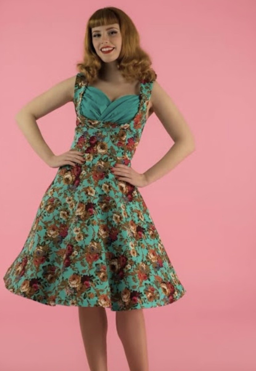 LINDY BOP Ophelia Floral Print Swing Dress Retro Midi Fit LINDY BOP Ophelia Floral Print Swing Dress Retro Midi Fit