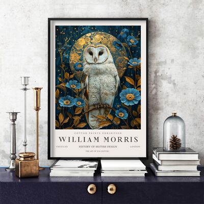 William Morris Print, Morris Exhibition Poster, Blue Collection Owl (45e)