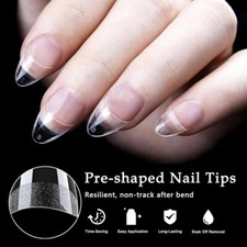 120Pcs False Nail Half Cover Nail Art Tips Almond-Shaped Clear Natural Extension
