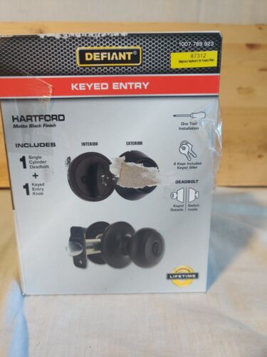 Defiant Hartford Single Cylinder Door Knob and Deadbolt Combo Pack Matte Black - Picture 1 of 5