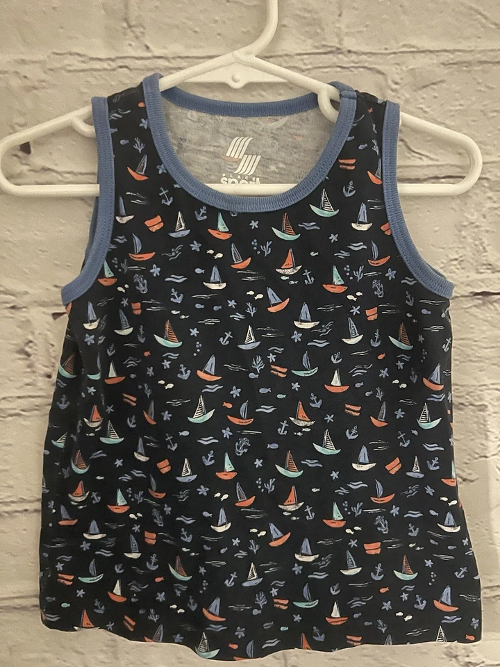 Paquete de 2 tanques The Childrens Place Sports azul y verde algodón/poliéster bebé 18-24M Foto 2 de 4