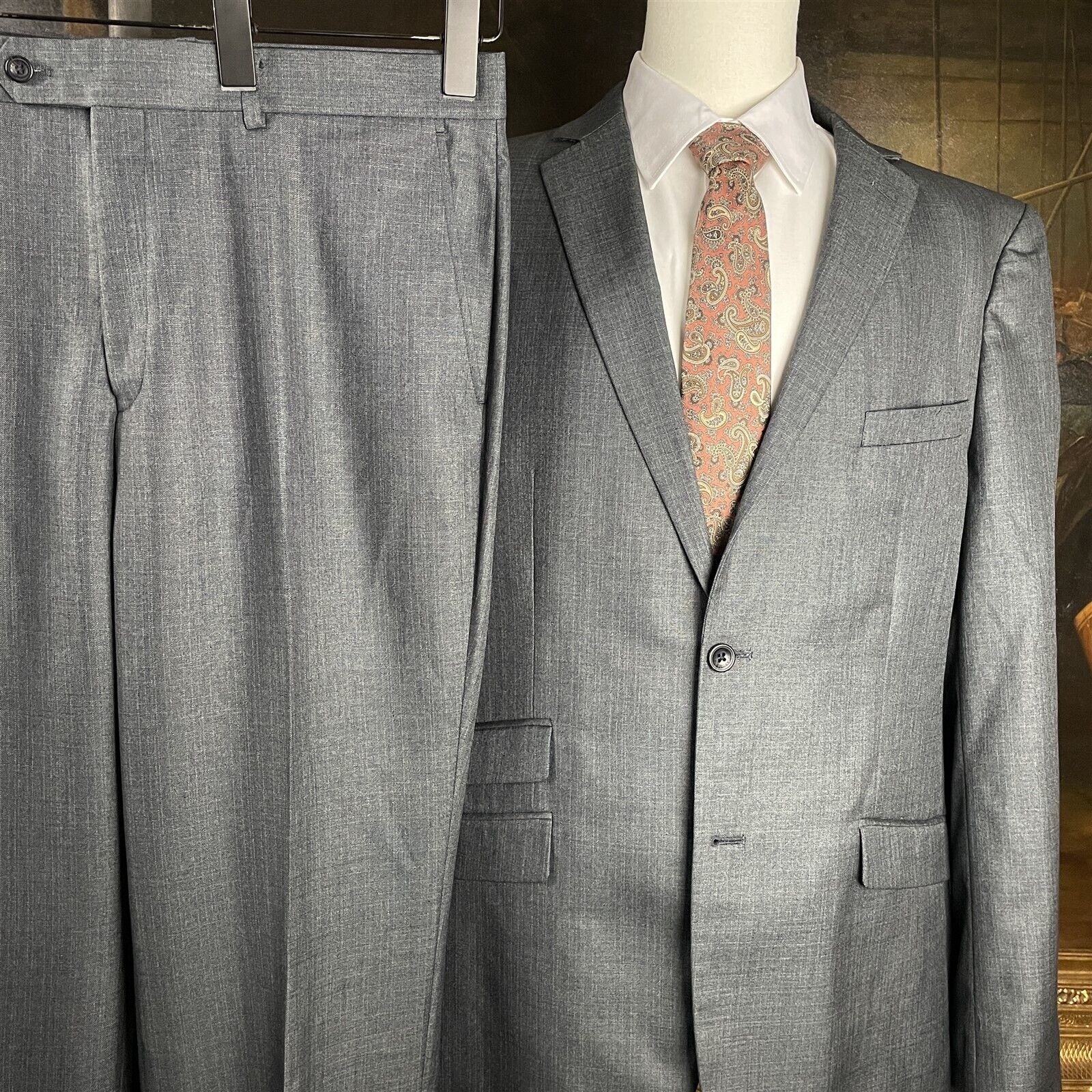 Marc Ecko "Well Hung" 44L 38 x 32 2 Piece Gray 2 Button Suit Flat Front Pants