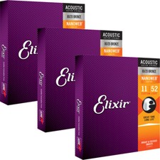 Elixir 11027 Nanoweb 80/20 Bronze Custom Light Acoustic Strings 11-52 3-Pack