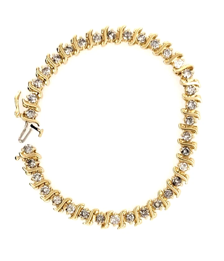 Pulseira de diamante tênis ouro amarelo 14k corte redondo natural brilhante 7' - Imagem 2 de 4