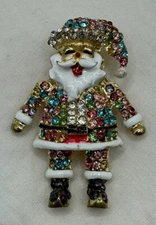 Santa Christmas Multi Color & Clear Rhinestone Betsey Johnson Brooch Pin Pendant