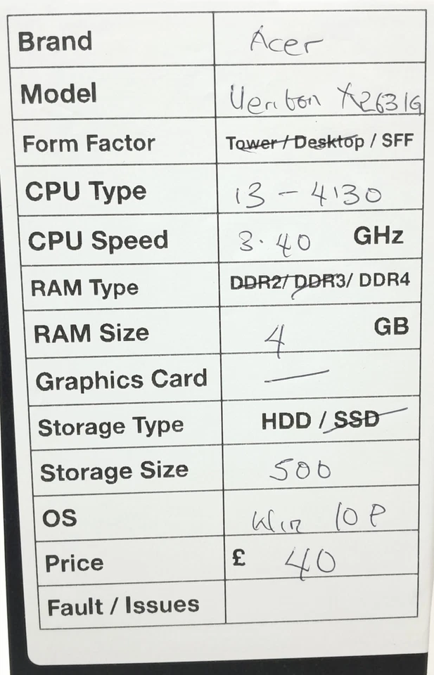 Acer Veriton X2631G SFF i3-4130 3.40GHz 4GB RAM 500GB HDD Windows 10 Pro - Image 3 of 4