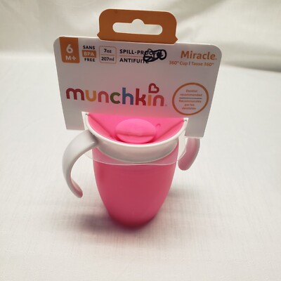 Munchkin Miracle 360 Trainer Sippy Cup With Handles Hot Pink 7 oz 6mo+ NWT