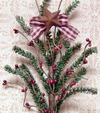 Burgundy Pip Berries w/ Wired Pine Branches and Homespun Ribbon Pick - Christmas