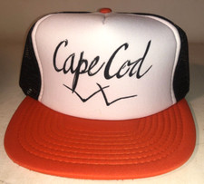 Vintage Cape Cod MA Snapback Hat Trucker Cap 80s Orange-White-Black Mesh Foam