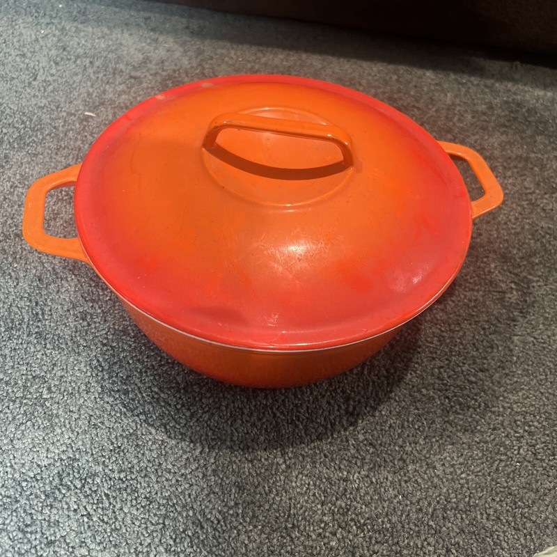 Vintage Cason Orange Dutch Oven Approx 2 Quarts