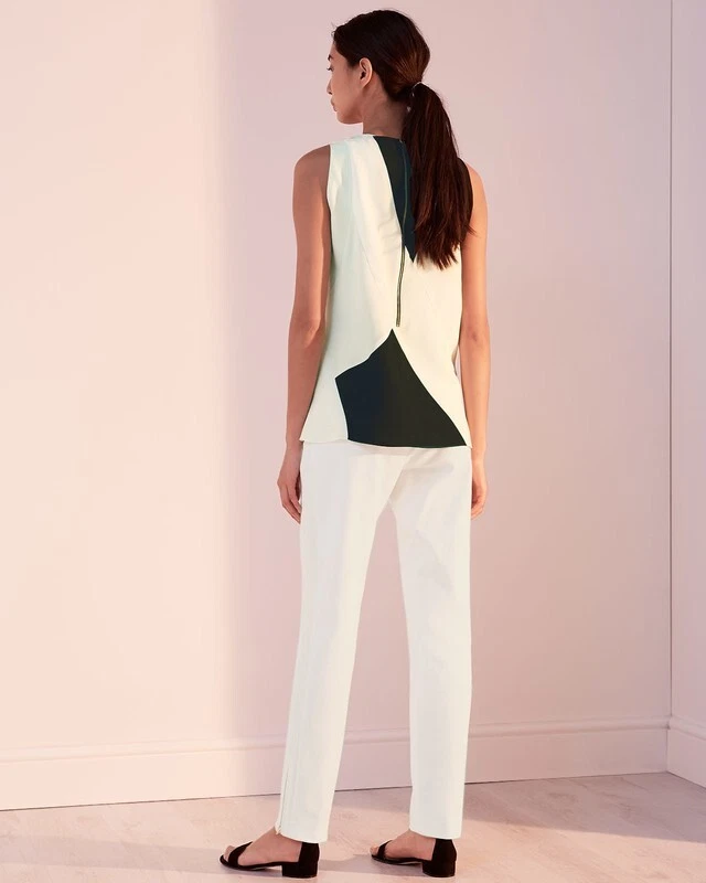 Jigsaw Women's Mid Waist Slim Leg Trousers/Pants in Ivory UK 14 - Image 3 of 4