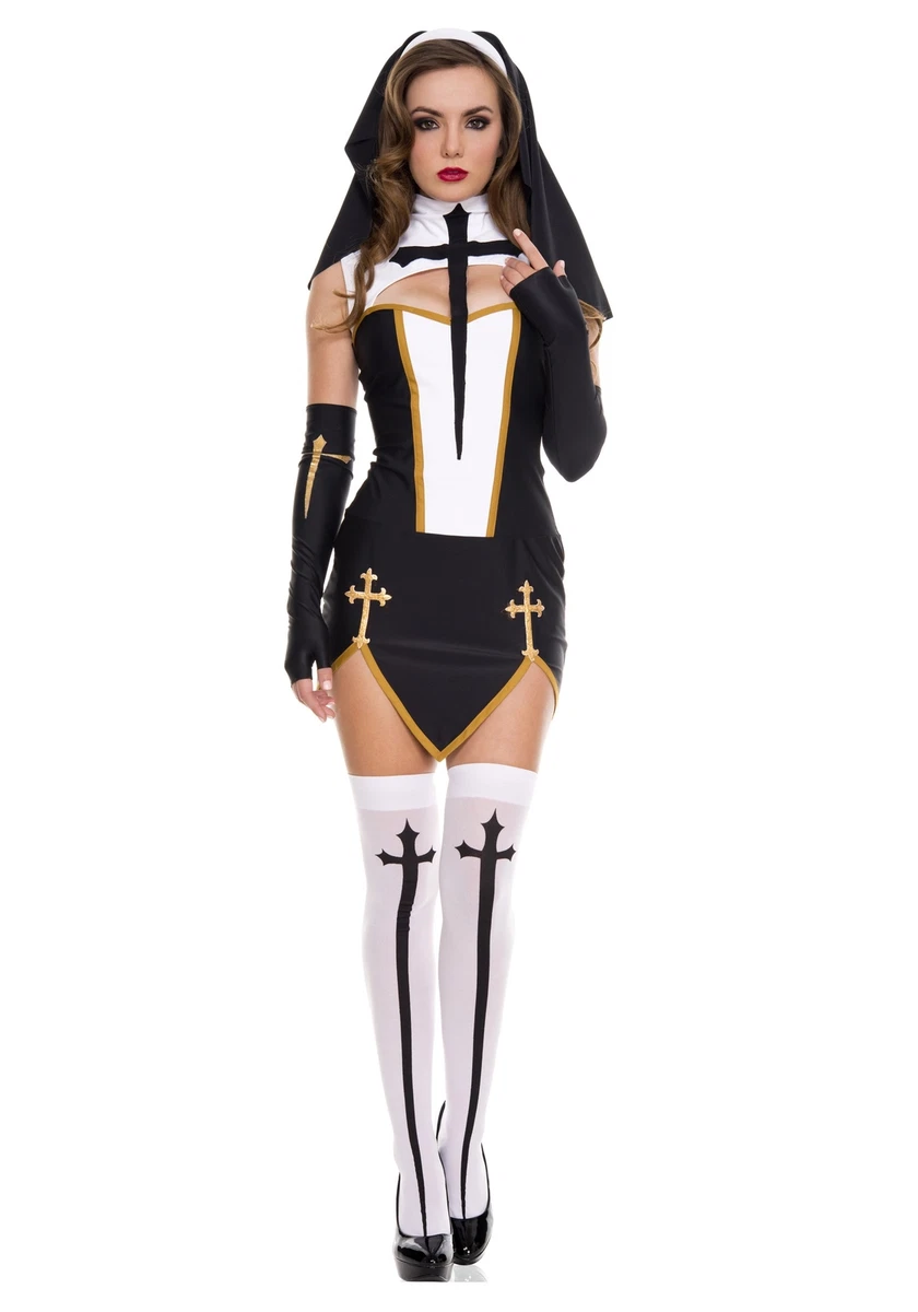 Ladies Sexy Sister Habit Nun Costume with Tigh High Stockings | eBay