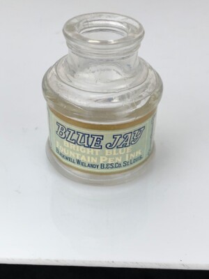 Blue Jay Bright Blue Ink Bottle 44 x 56 mm Made in St Louis, USA (e389)