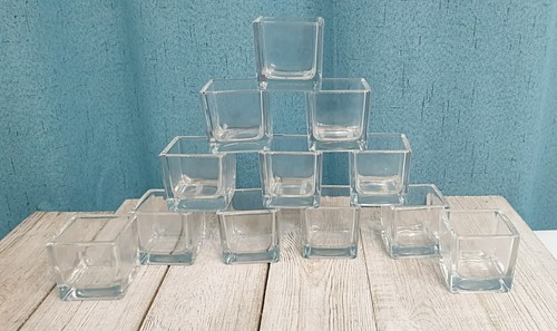 12 Pack of 2" X 2" Square Glass Party Tealight / Votive Holders Weddings Parties - 第 1/7 張圖片