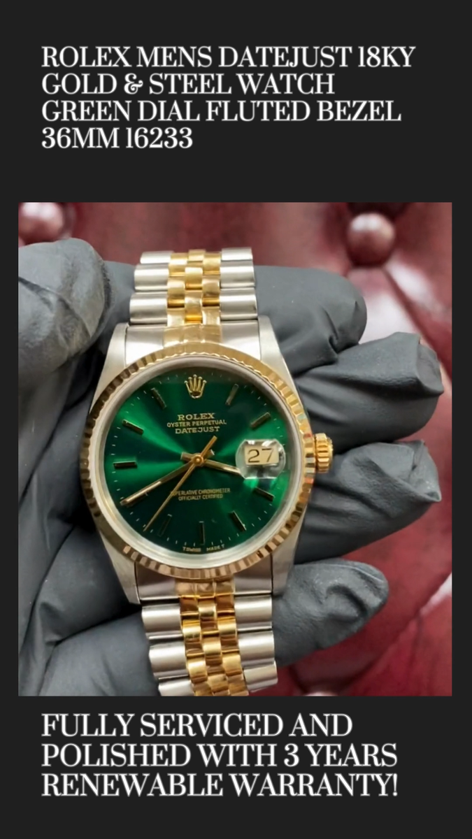 Rolex Datejust 16233 Two-Tone 18KY Steel Green Index Dial Jubilee