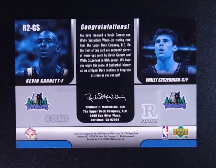 2004-05 Upper Deck R-Class R Tifacts Dual Jersey Kevin Garnett/Wally Szczerbiak - Image 2 of 2