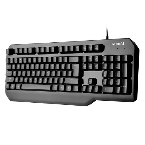 Philips Black Full-Size USB Wired Gaming Keyboard, 104 Keys, PC Laptop Desktop