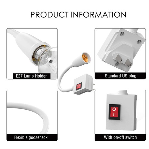 1PCS 360° Flexible E27 Light Bulb Holder Extension Socket Adapter On/Off Switch - Picture 6 of 10