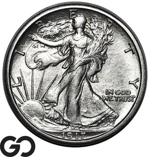 Medio dólar Walking Liberty 1917 S Rev. MM Tough Choice AU /¡Unc Mejor fecha!
