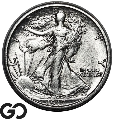 1917-S Walking Liberty Half Dollar, Rev. MM, Tough Choice AU++/Unc Better Date!