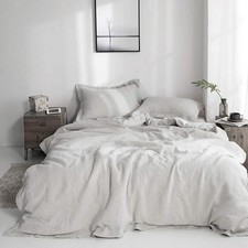 Simple Opulence 100 Linen Duvet Cover Set with Embroidery Border Washed - 3 ...