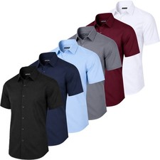 3-Pack Men's Slim Fit Short Sleeve Dress Shirts (Sizes, S–3XL) Free Shipping