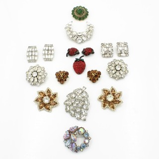 Vintage Weiss Rhinestone Matching Earring Brooch Pin Lot of 11 #M1377 4