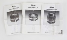 Set of 3 Vintage Nikon Lens Manuals Nikkor 28mm, 50mm, and 105mm
