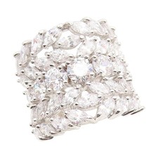 925 Sterling Silver Vintage Ring CZ Elegant Multi Row Wide Band Sz 6.5 RG35117