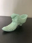 Vintage FENTON Mint Green  Glass Cat Head Slipper Shoe Retro
